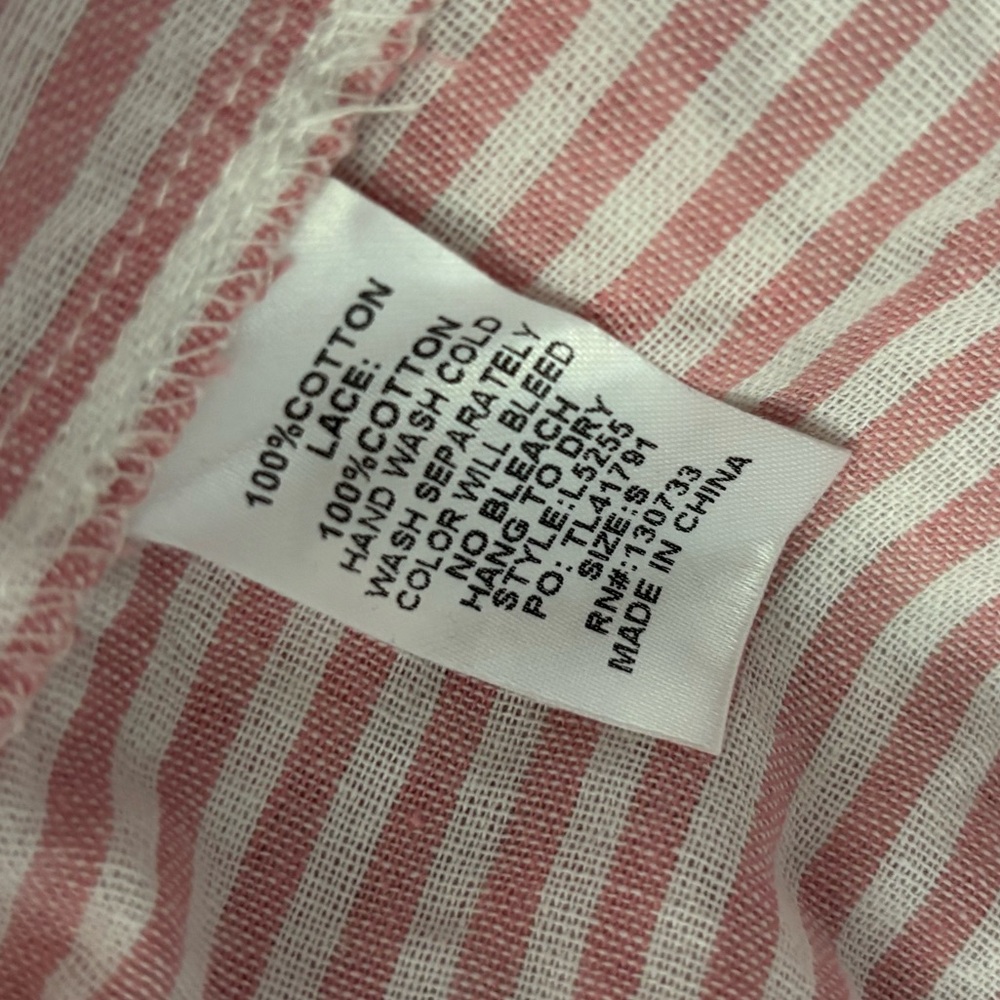 GIGIO Pink Stripe 100% Cotton Dress Lace Trim Boho Cottagecore Babydoll - Picture 4 of 7
